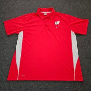 Nike Polo Shirt Mens XL Red Wisconsin Badgers Golf NCAA Nike FIT DRY University